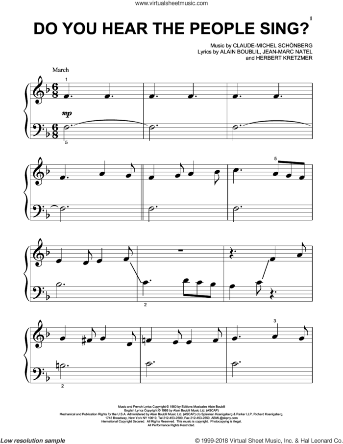 Do You Hear The People Sing? sheet music for piano solo (big note book) by Claude-Michel Schonberg, Alain Boublil, Herbert Kretzmer and Jean-Marc Natel, easy piano (big note book)