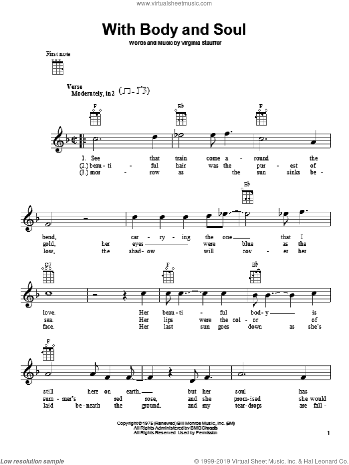 With Body And Soul sheet music for ukulele by The Kentucky Headhunters and Virginia Stauffer, intermediate skill level