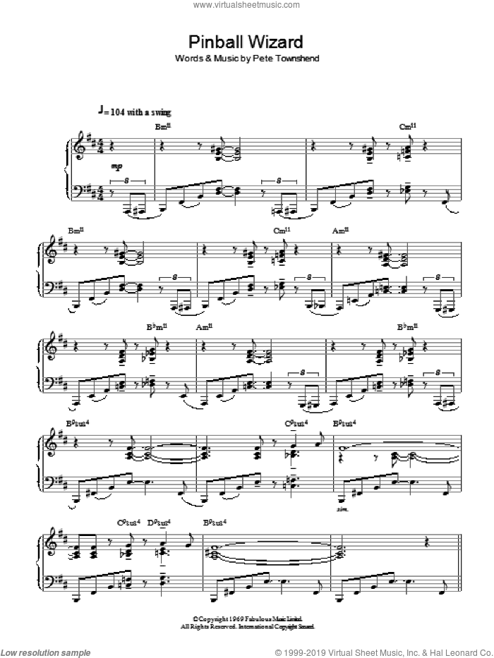 Pinball Wizard (Jazz Version) sheet music for piano solo by The Who and Pete Townshend, intermediate skill level
