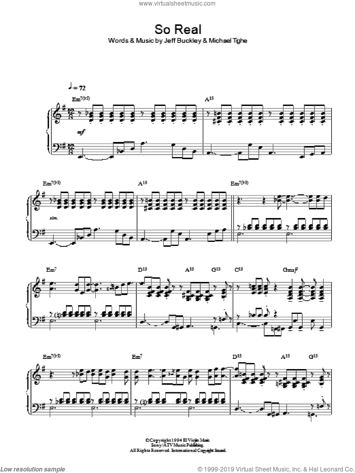 So Real (Jazz Version) sheet music for piano solo by Jeff Buckley and Michael Tighe, intermediate skill level