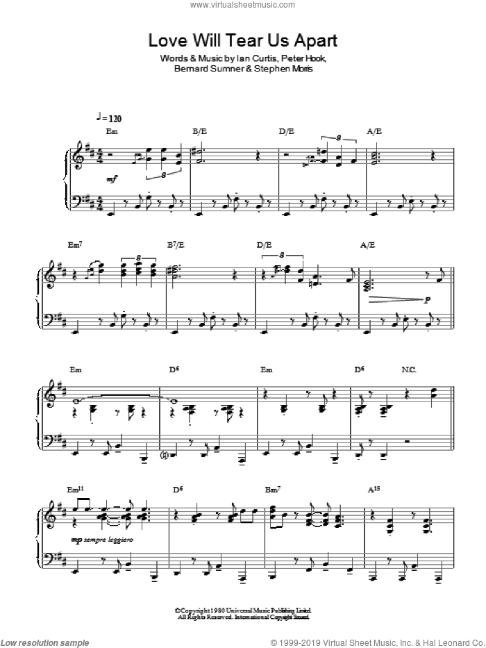 Love Will Tear Us Apart (Jazz Version) sheet music for piano solo by Joy Division, Bernard Sumner, Ian Curtis, Peter Hook and Stephen Morris, intermediate skill level