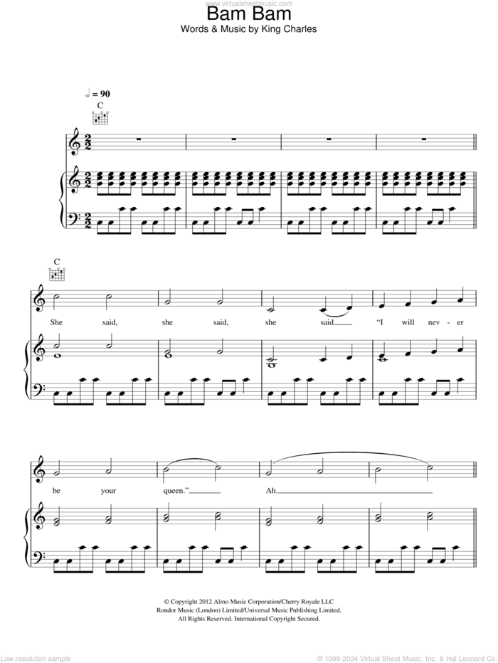 Bam Bam sheet music for voice, piano or guitar by King Charles, intermediate skill level