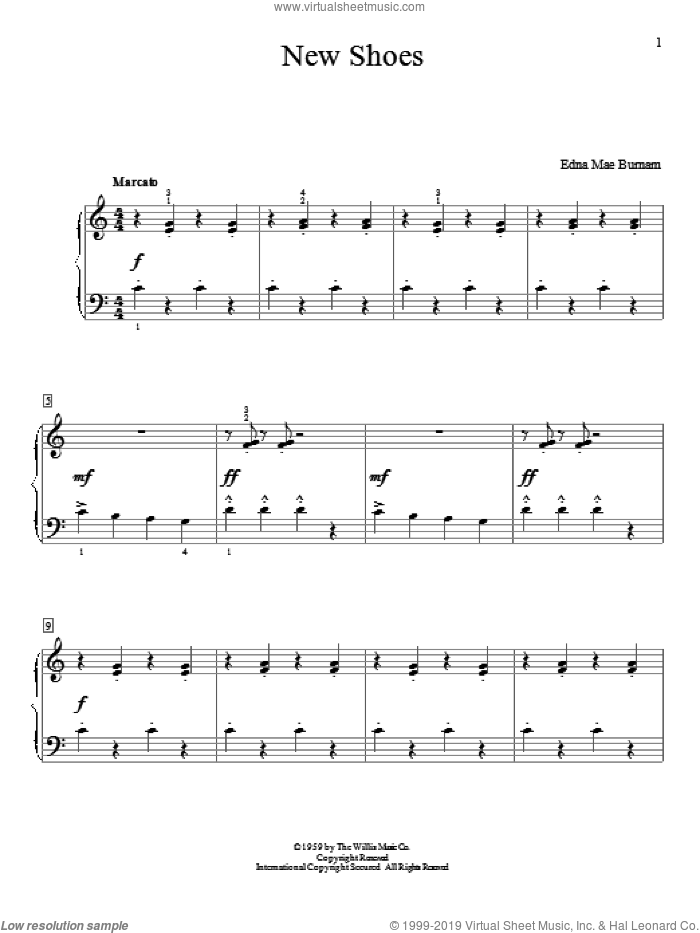 New Shoes sheet music for piano solo (elementary) by Edna Mae Burnam, beginner piano (elementary)