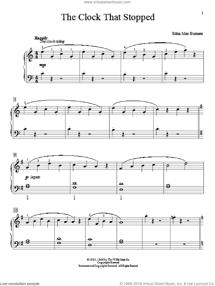 The Clock That Stopped sheet music for piano solo (elementary) by Edna Mae Burnam, beginner piano (elementary)