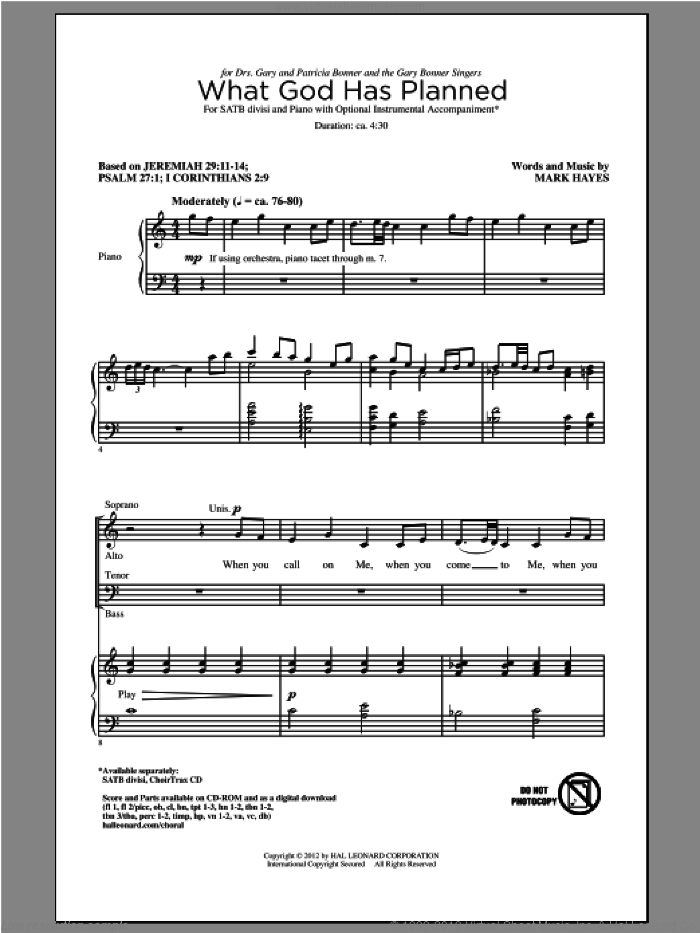 What God Has Planned sheet music for choir (SATB: soprano, alto, tenor, bass) by Mark Hayes, intermediate skill level