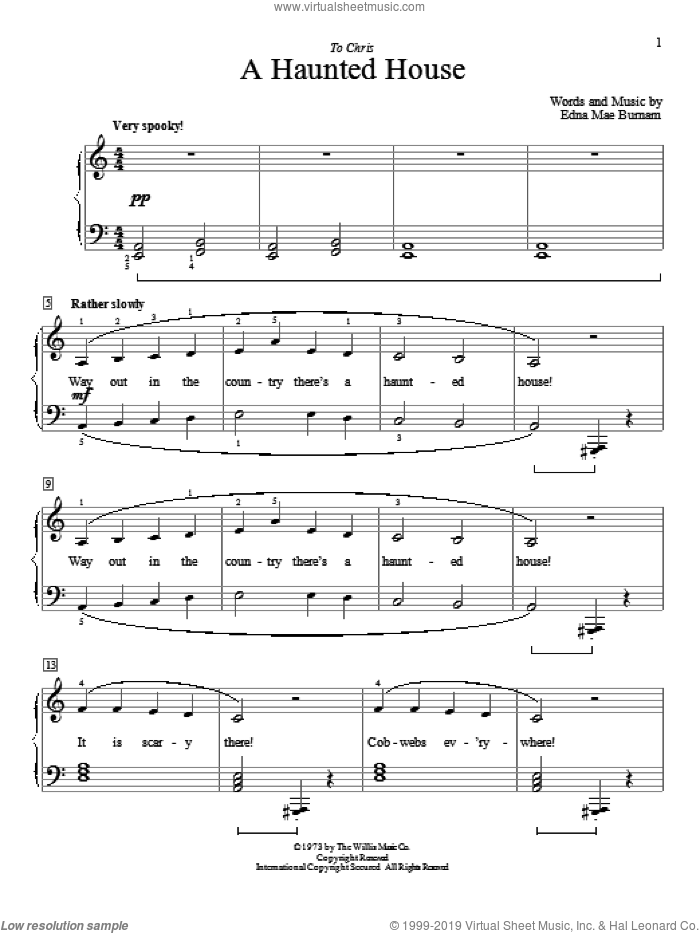 A Haunted House sheet music for piano solo (elementary) by Edna Mae Burnam, beginner piano (elementary)