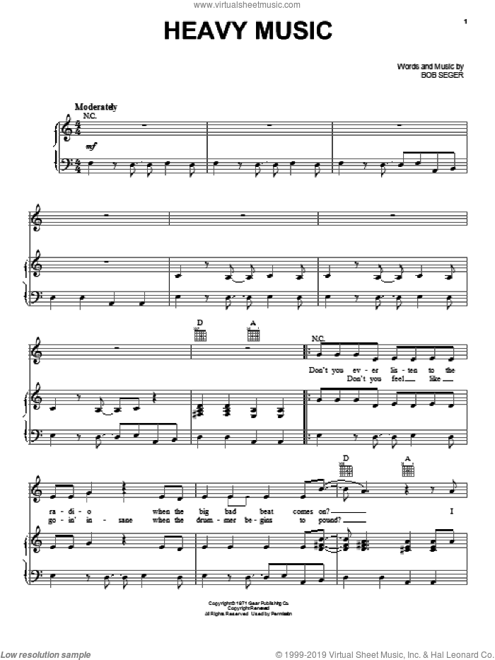 Heavy Music sheet music for voice, piano or guitar by Bob Seger, intermediate skill level