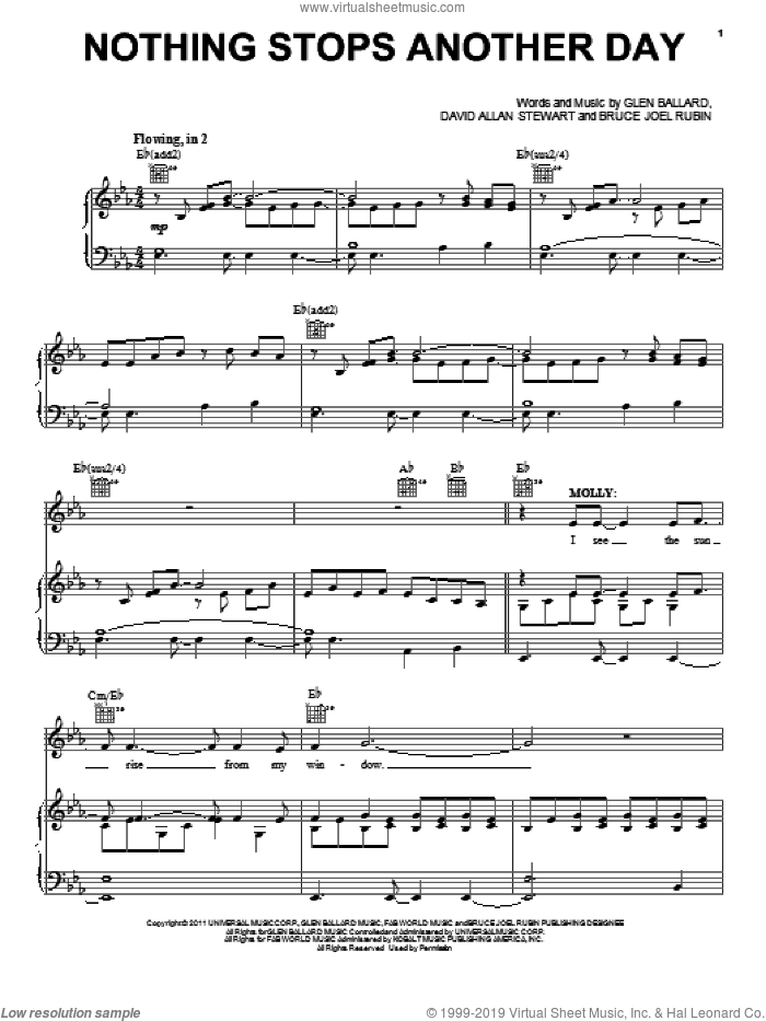 Nothing Stops Another Day sheet music for voice, piano or guitar by Glen Ballard, Bruce Joel Rubin, Dave Stewart and Ghost (Musical), intermediate skill level
