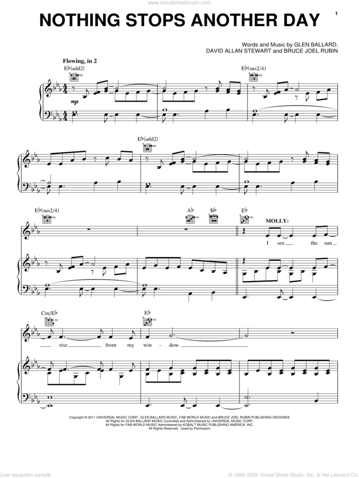 Nothing Stops Another Day sheet music for voice, piano or guitar by Glen Ballard, Bruce Joel Rubin, Dave Stewart and Ghost (Musical), intermediate skill level