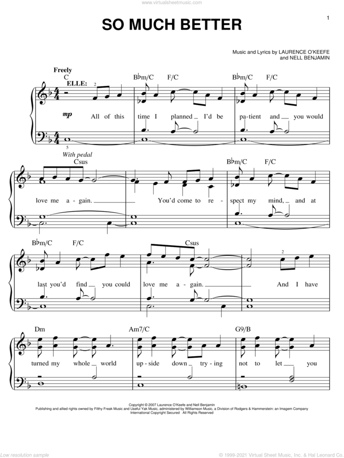 So Much Better sheet music for piano solo by Nell Benjamin and Legally Blonde (Musical), easy skill level