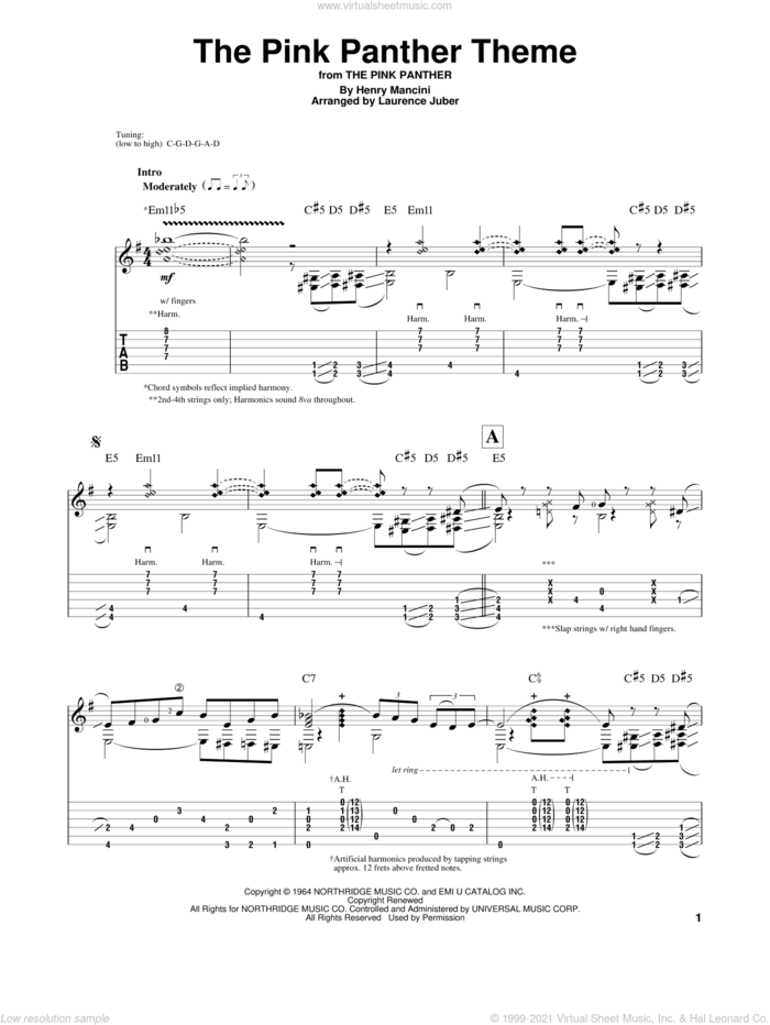 The Pink Panther sheet music for guitar solo by Henry Mancini, intermediate skill level