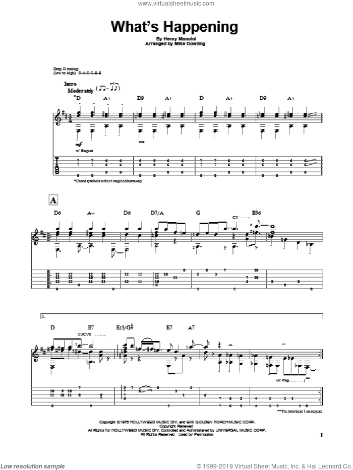 What's Happening sheet music for guitar solo by Henry Mancini, intermediate skill level
