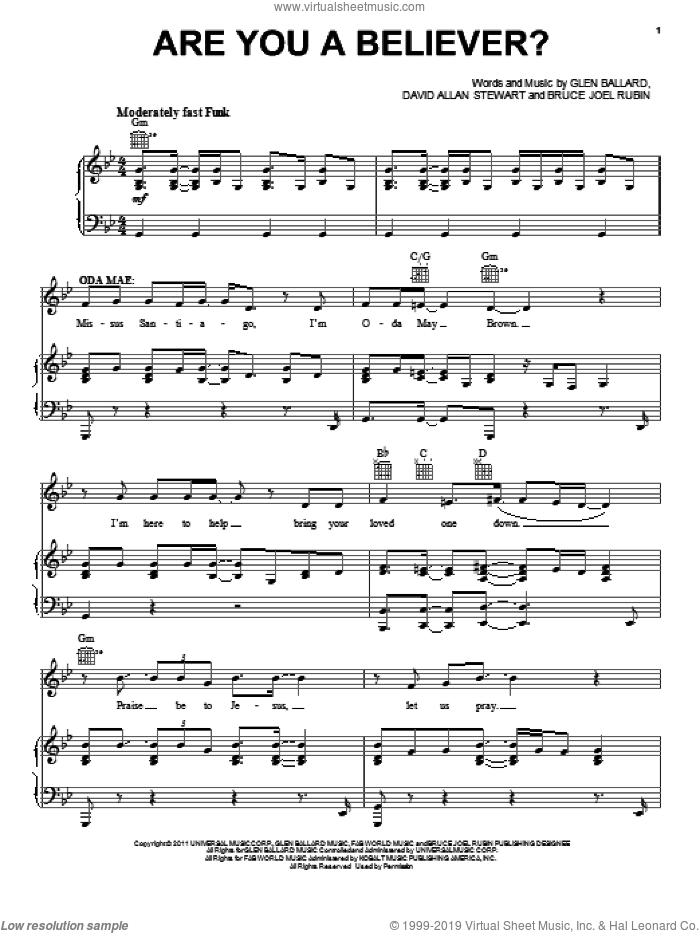 Are You A Believer? sheet music for voice, piano or guitar by Glen Ballard, Bruce Joel Rubin, Dave Stewart and Ghost (Musical), intermediate skill level