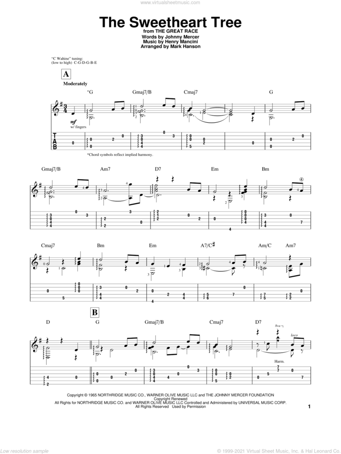 The Sweetheart Tree sheet music for guitar solo by Henry Mancini and Johnny Mercer, intermediate skill level