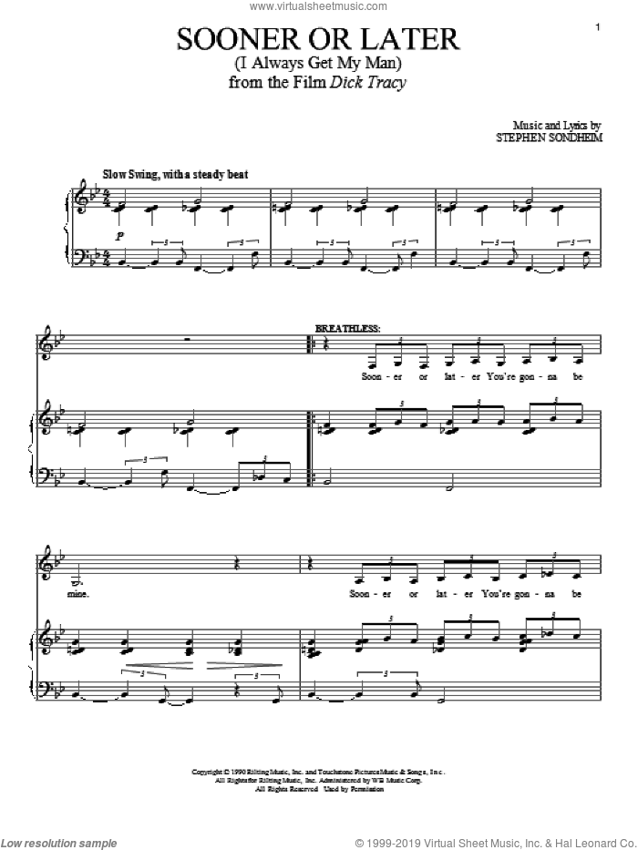 Sooner Or Later (I Always Get My Man) sheet music for voice and piano by Stephen Sondheim, intermediate skill level