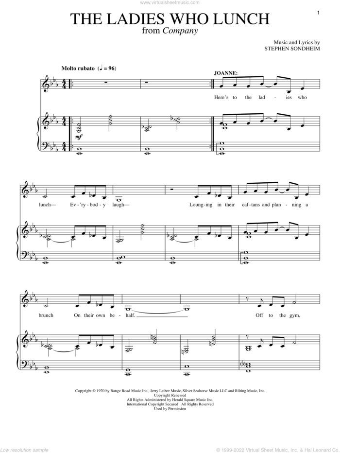 The Ladies Who Lunch sheet music for voice and piano by Stephen Sondheim, intermediate skill level