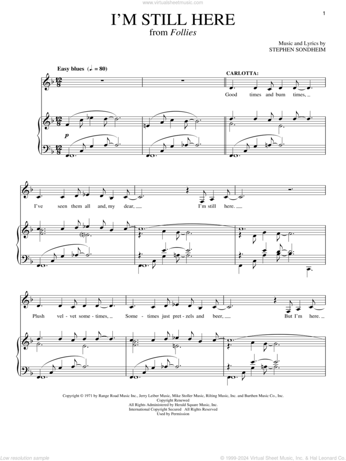 I'm Still Here sheet music for voice and piano by Stephen Sondheim, intermediate skill level