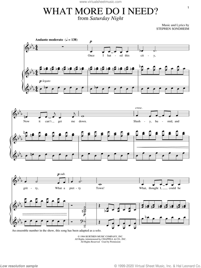 What More Do I Need? sheet music for voice and piano by Stephen Sondheim, intermediate skill level