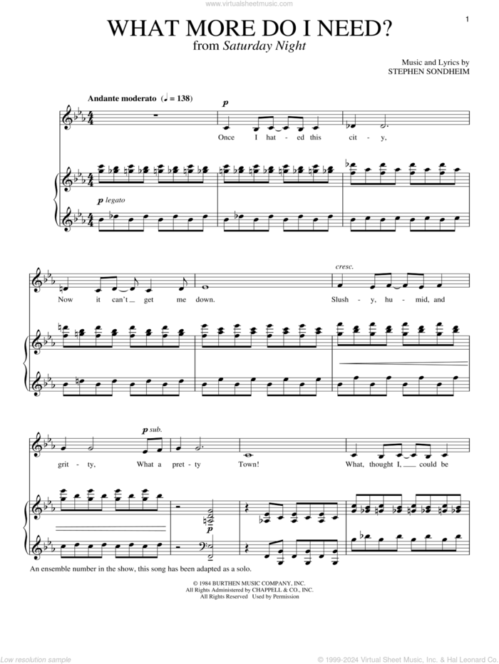 What More Do I Need? sheet music for voice and piano by Stephen Sondheim, intermediate skill level