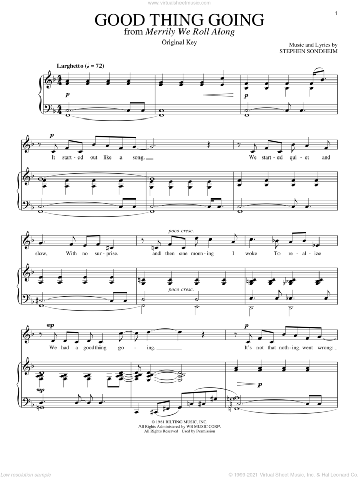 Good Thing Going sheet music for voice and piano by Stephen Sondheim, intermediate skill level