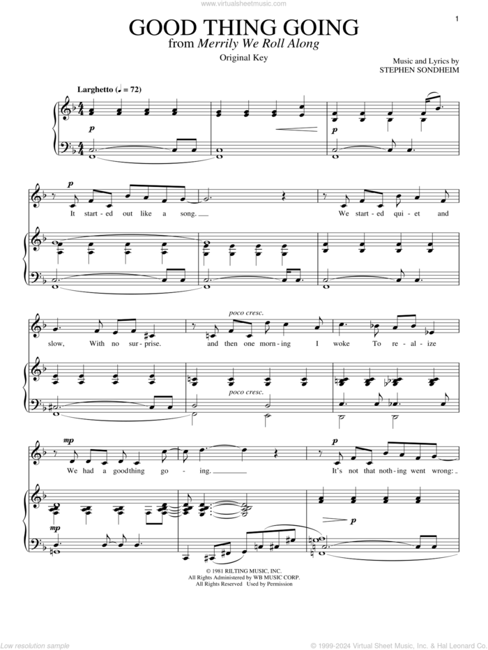 Good Thing Going sheet music for voice and piano by Stephen Sondheim, intermediate skill level