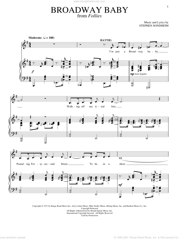 Broadway Baby sheet music for voice and piano by Stephen Sondheim, intermediate skill level