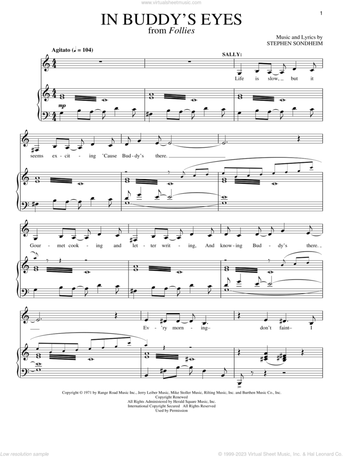 In Buddy's Eyes sheet music for voice and piano by Stephen Sondheim, intermediate skill level