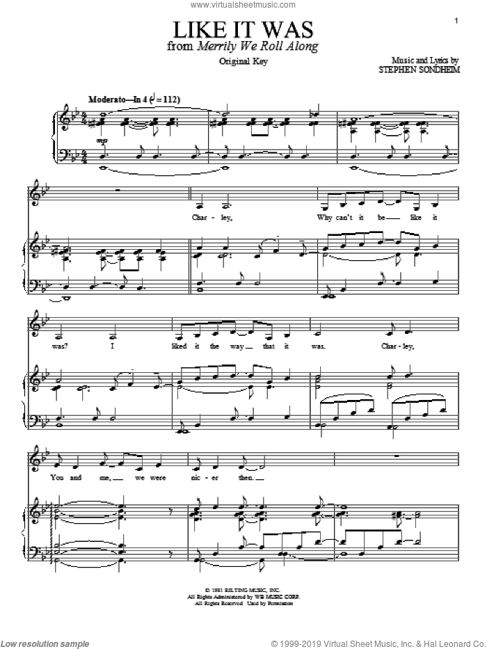 Like It Was sheet music for voice and piano by Stephen Sondheim, intermediate skill level