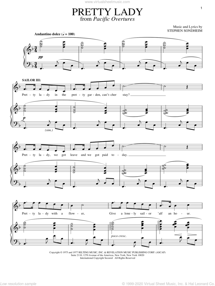 Pretty Lady sheet music for voice and piano by Stephen Sondheim, intermediate skill level