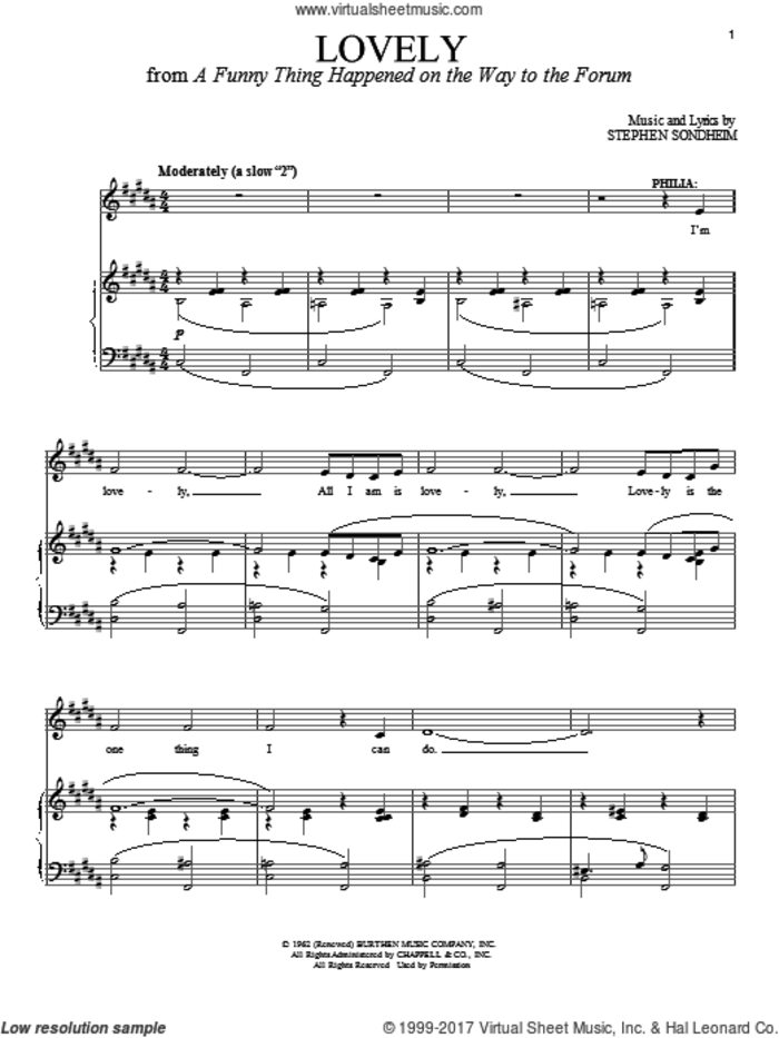 Lovely (from A Funny Thing Happened On The Way To The Forum) sheet music for voice and piano by Stephen Sondheim, intermediate skill level
