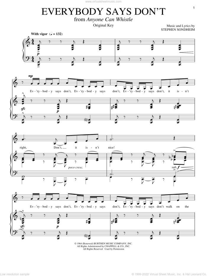 Everybody Says Don't sheet music for voice and piano by Stephen Sondheim, intermediate skill level