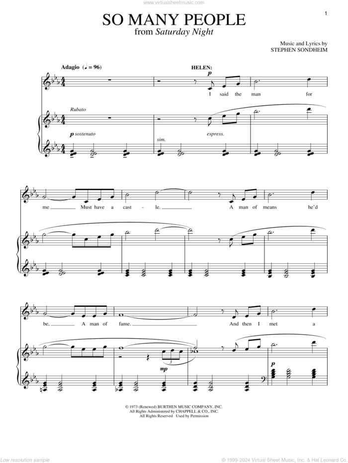 So Many People sheet music for voice and piano by Stephen Sondheim, intermediate skill level