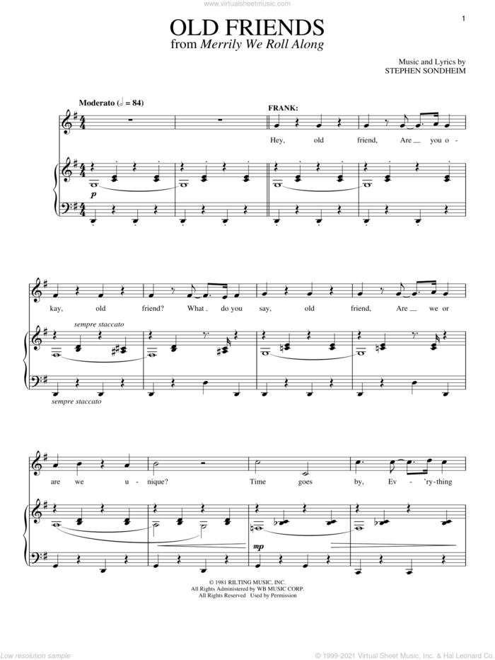 Old Friends sheet music for voice and piano by Stephen Sondheim, intermediate skill level