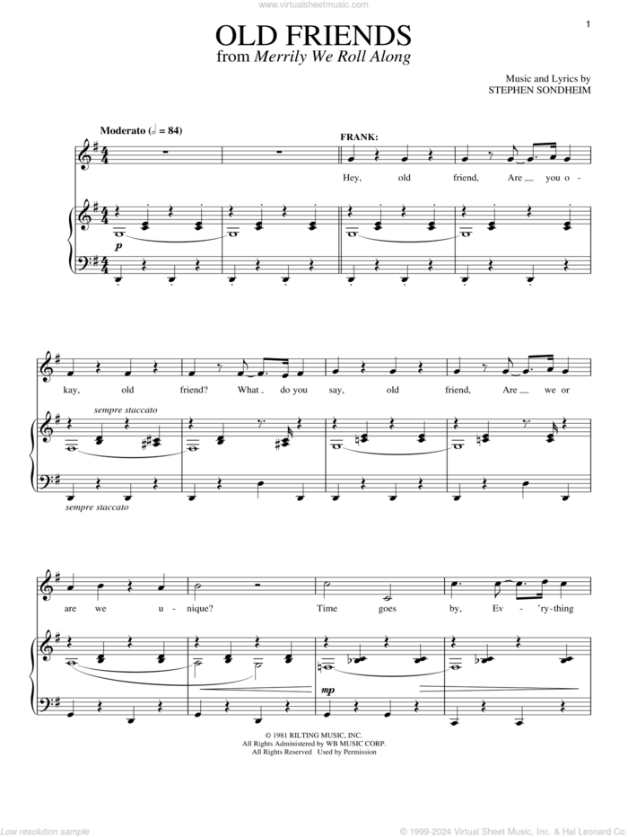 Old Friends sheet music for voice and piano by Stephen Sondheim, intermediate skill level