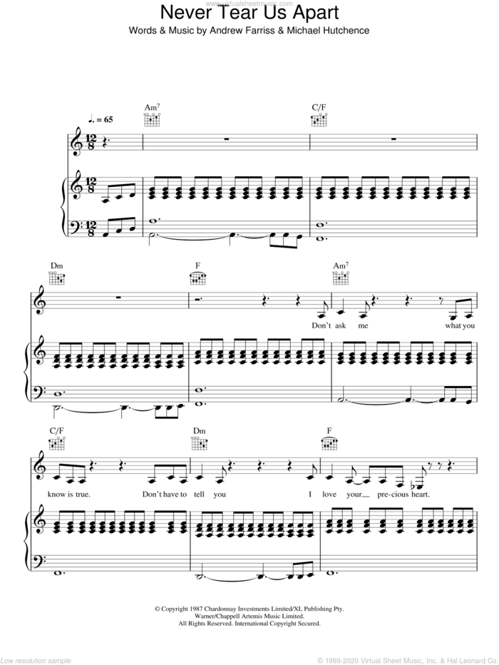 Never Tear Us Apart sheet music for voice, piano or guitar by Paloma Faith, INXS, Andrew Farriss and Michael Hutchence, intermediate skill level