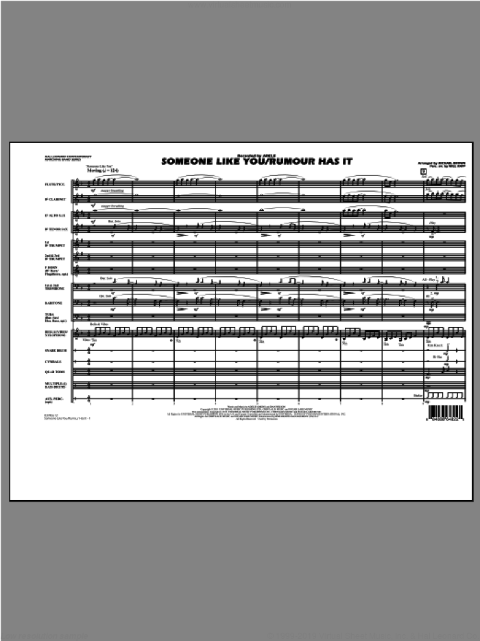 Someone Like You/Rumour Has It (COMPLETE) sheet music for marching band by Adele and Michael Brown, intermediate skill level