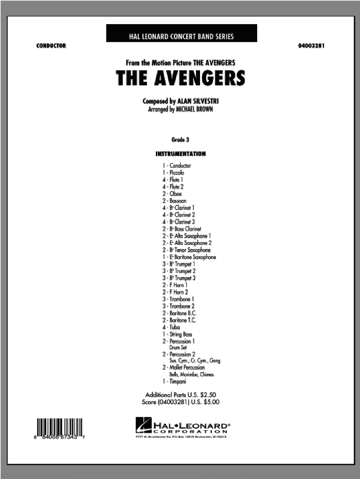 The Avengers (COMPLETE) sheet music for concert band by Michael Brown, Alan Silvestri and The Avengers (Movie), intermediate skill level