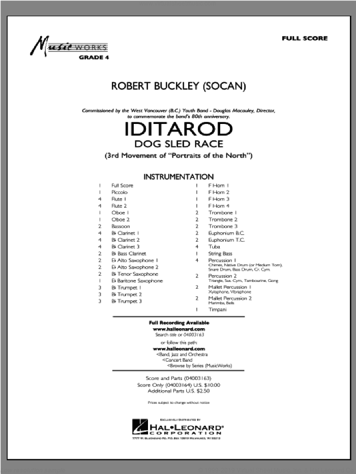 Iditarod (COMPLETE) sheet music for concert band by Robert Buckley, intermediate skill level