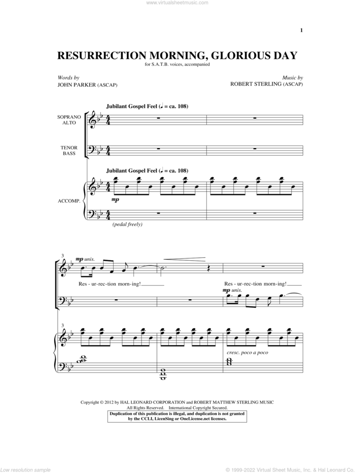 Resurrection Morning, Glorious Day sheet music for choir (SATB: soprano, alto, tenor, bass) by Robert Sterling and John Parker, intermediate skill level