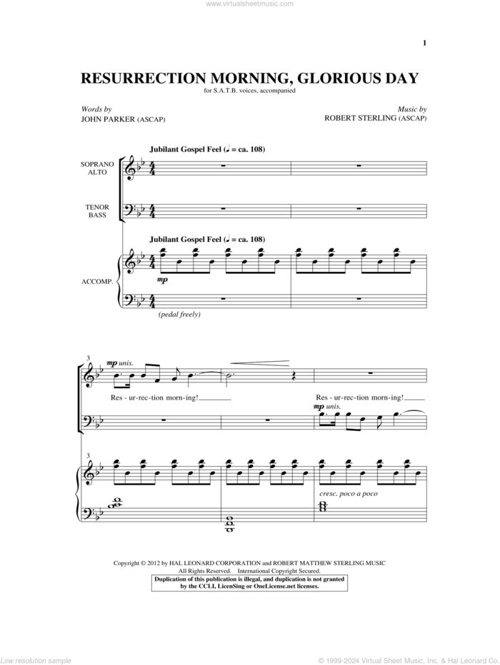 Resurrection Morning, Glorious Day sheet music for choir (SATB: soprano, alto, tenor, bass) by Robert Sterling and John Parker, intermediate skill level