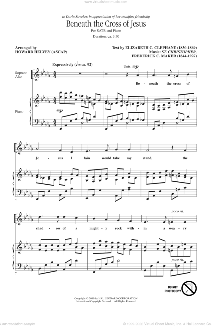 Beneath The Cross Of Jesus sheet music for choir (SATB: soprano, alto, tenor, bass) by Howard Helvey, intermediate skill level