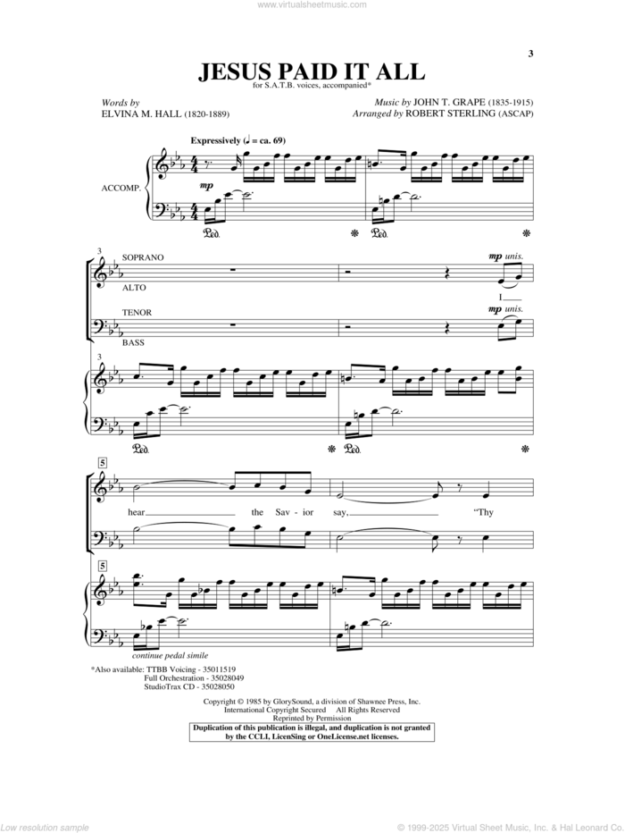 Jesus Paid It All sheet music for choir (SATB: soprano, alto, tenor, bass) by Robert Sterling, intermediate skill level