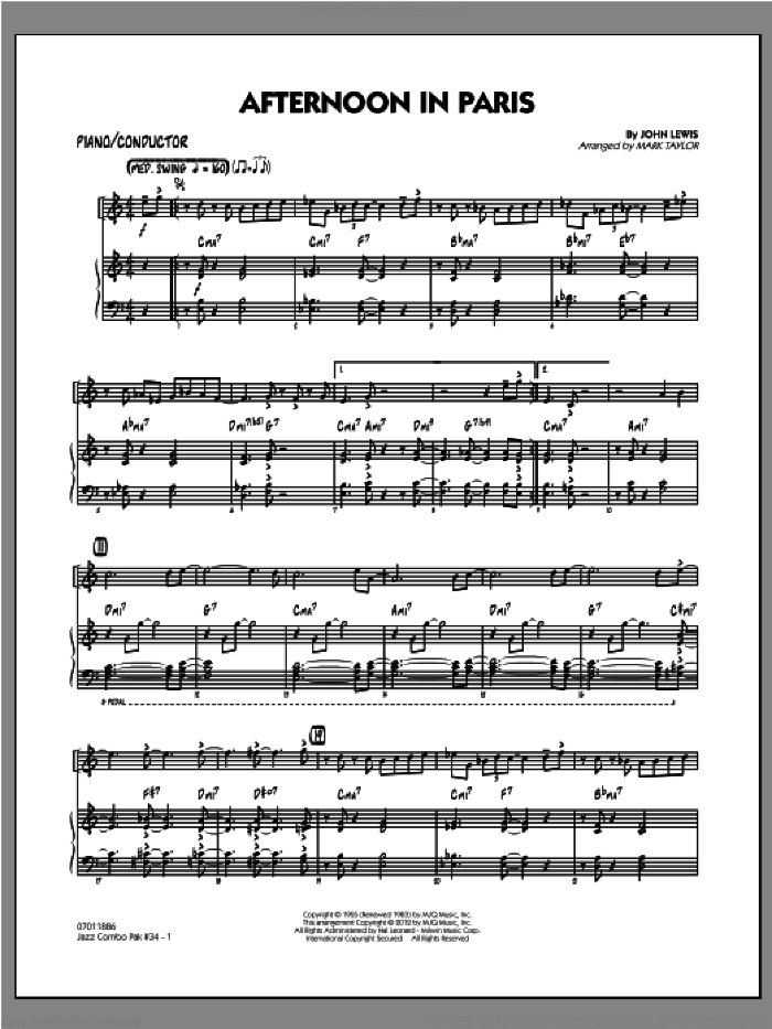 Jazz Combo Pak #34 (Modern Jazz Quartet) (COMPLETE) sheet music for jazz band by Mark Taylor and Modern Jazz Quartet, intermediate skill level
