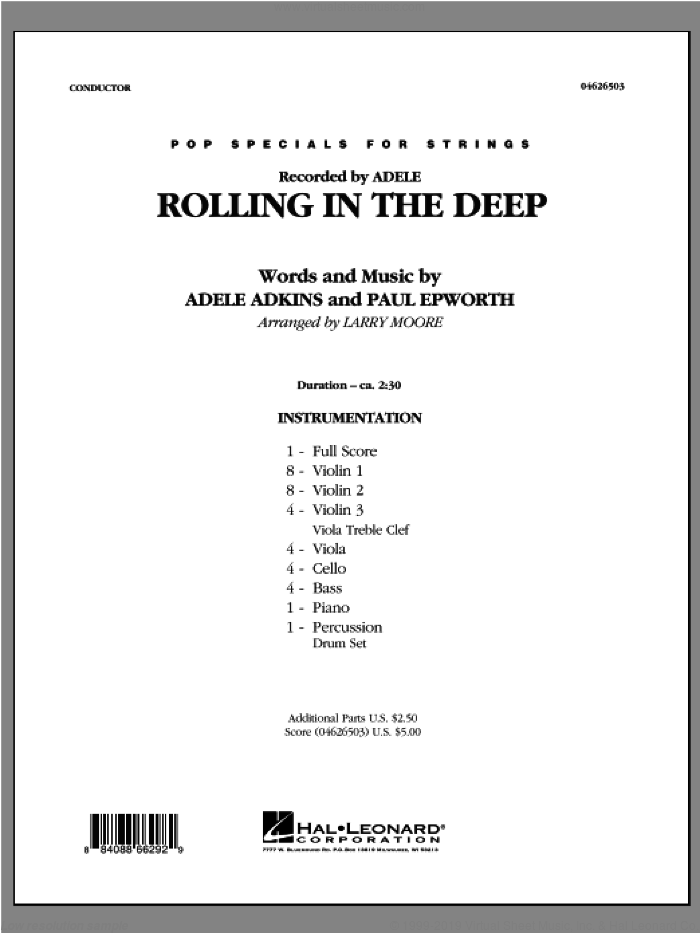 Rolling in the Deep (COMPLETE) sheet music for orchestra by Paul Epworth, Adele Adkins, Adele and Larry Moore, intermediate skill level