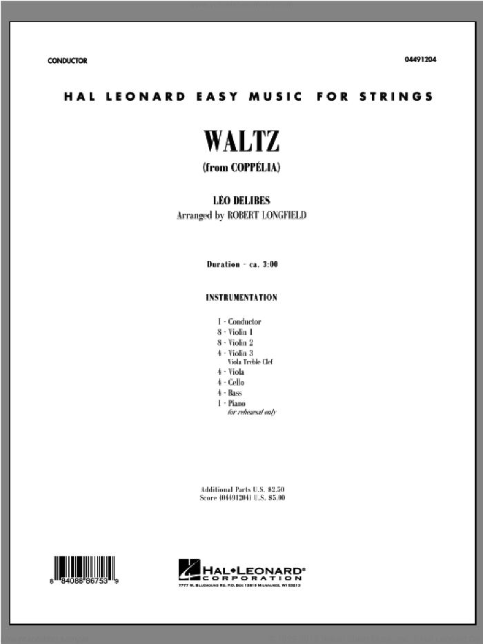 Waltz (from Coppelia) (COMPLETE) sheet music for orchestra by Leo Delibes and Robert Longfield, classical score, intermediate skill level