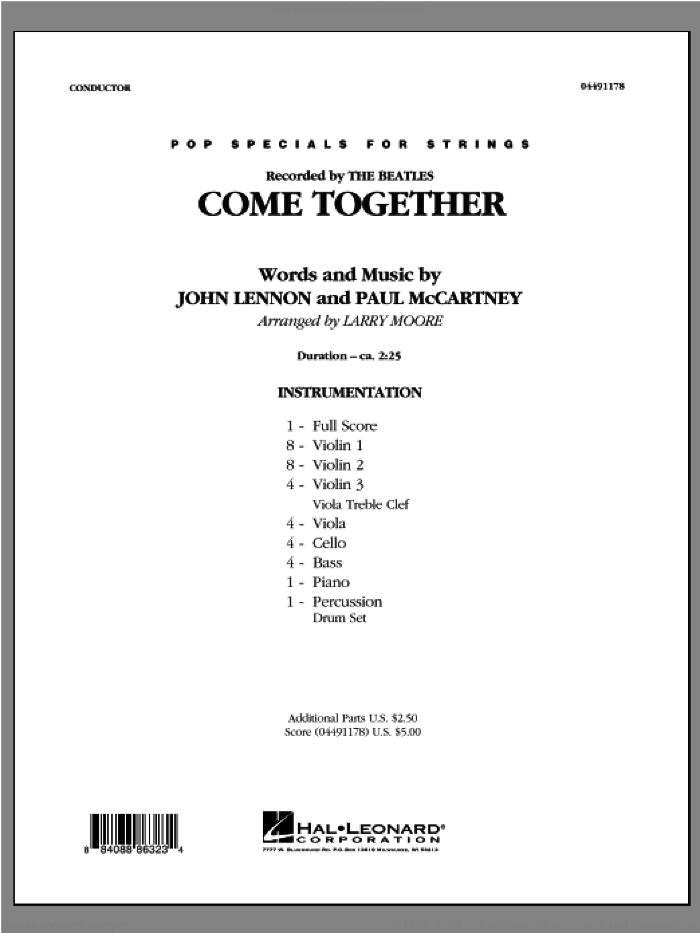 Come Together (COMPLETE) sheet music for orchestra by The Beatles and Larry Moore, intermediate skill level