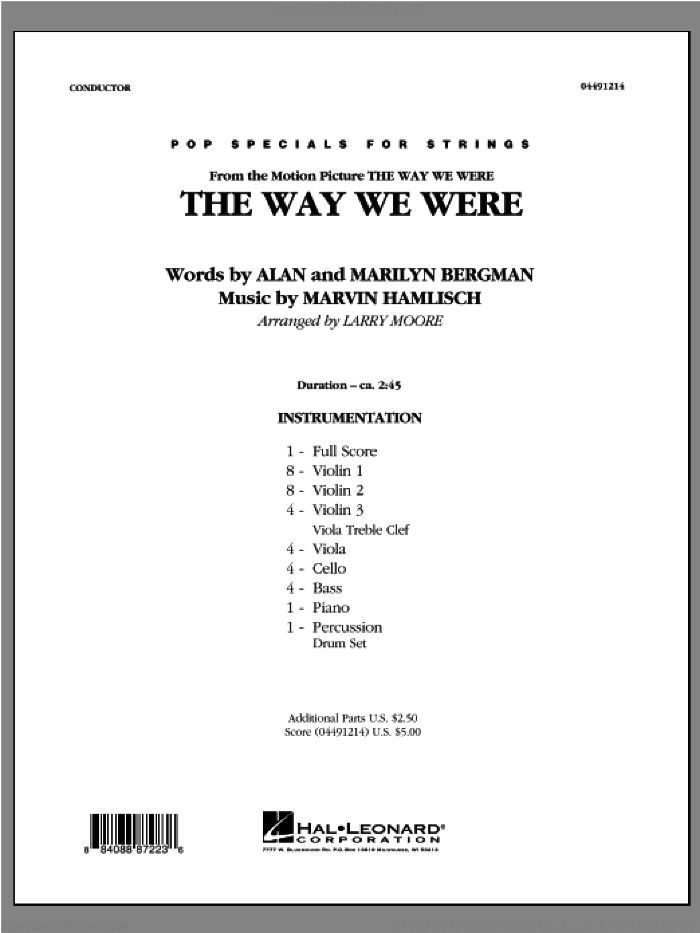 The Way We Were (COMPLETE) sheet music for orchestra by Marvin Hamlisch, Alan Bergman, Marilyn Bergman and Larry Moore, intermediate skill level