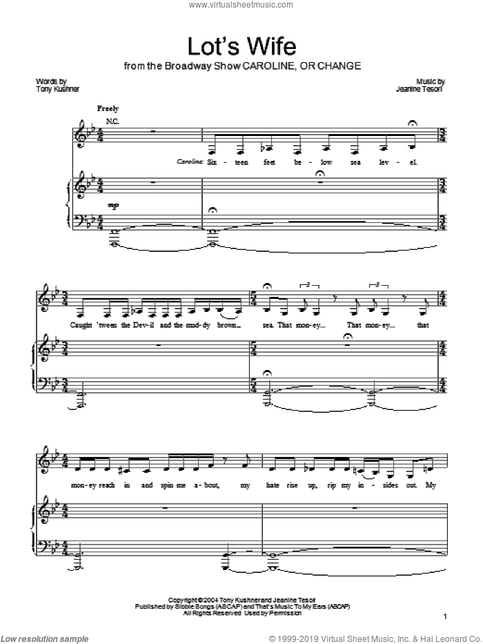 Lot's Wife sheet music for voice, piano or guitar by Jeanine Tesori and Tony Kushner, intermediate skill level
