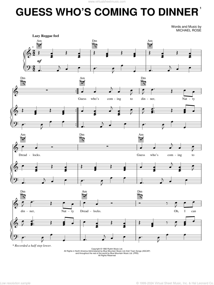 Guess Who's Coming To Dinner sheet music for voice, piano or guitar by Black Uhuru and Michael Rose, intermediate skill level