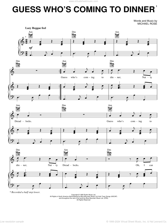 Guess Who's Coming To Dinner sheet music for voice, piano or guitar by Black Uhuru and Michael Rose, intermediate skill level